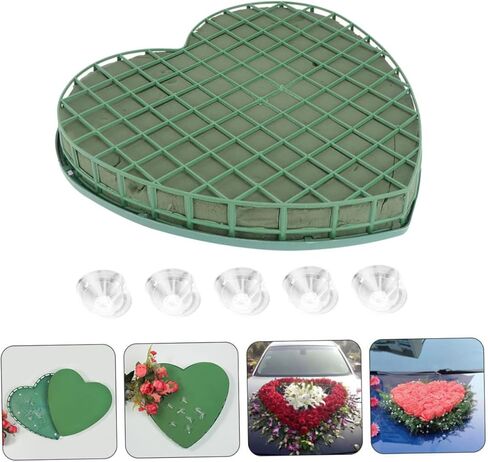 Heart Shaped Wet Floral Foam Cage with Suction Cup Tray for Wedding Car Decoration, Floral Arrangements, and Party Supplies - 11.81 X 11.02 X 1.57 Inches in Saudi Arabia