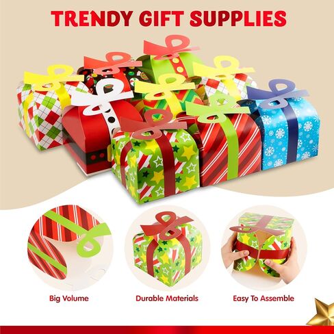 JOYIN 24 PCS 3D Christmas Goodie Boxes with Bow for Holiday Xmas Goodie Paper Boxes, School Classroom Party Favor Supplies, Candy Treat Cardboard Cookie Boxes in Saudi Arabia