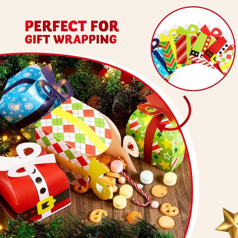 JOYIN 24 PCS 3D Christmas Goodie Boxes with Bow for Holiday Xmas Goodie Paper Boxes, School Classroom Party Favor Supplies, Candy Treat Cardboard Cookie Boxes in Saudi Arabia