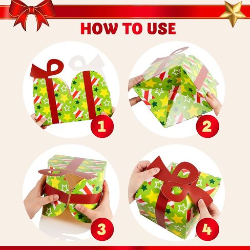 JOYIN 24 PCS 3D Christmas Goodie Boxes with Bow for Holiday Xmas Goodie Paper Boxes, School Classroom Party Favor Supplies, Candy Treat Cardboard Cookie Boxes in Saudi Arabia