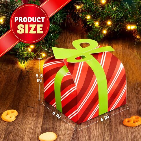 JOYIN 24 PCS 3D Christmas Goodie Boxes with Bow for Holiday Xmas Goodie Paper Boxes, School Classroom Party Favor Supplies, Candy Treat Cardboard Cookie Boxes in Saudi Arabia