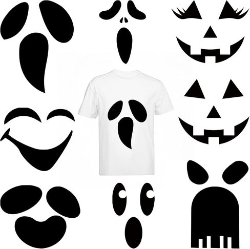 7 Sheets Halloween Adhesive Ghost Felt Sticker for Pumpkin Decor Black Felt Ghost Eyes Face Stickes Clothes Sticker for Halloween DIY Projects Costume Shirt Crafts Decoration(face7) in Saudi Arabia