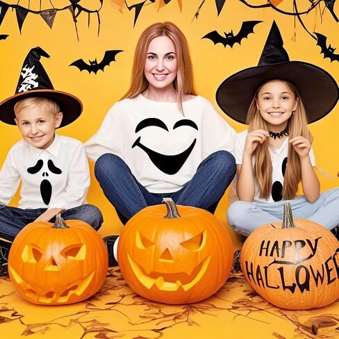 7 Sheets Halloween Adhesive Ghost Felt Sticker for Pumpkin Decor Black Felt Ghost Eyes Face Stickes Clothes Sticker for Halloween DIY Projects Costume Shirt Crafts Decoration(face7) in Saudi Arabia