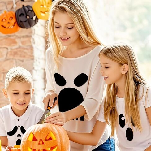 7 Sheets Halloween Adhesive Ghost Felt Sticker for Pumpkin Decor Black Felt Ghost Eyes Face Stickes Clothes Sticker for Halloween DIY Projects Costume Shirt Crafts Decoration(face7) in Saudi Arabia