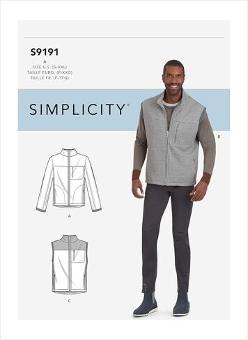 Simplicity Sewing Pattern S9191 - Men's Vests & Jacket, Size: A (S-M-L-XL-XXL) in Saudi Arabia