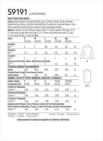 Simplicity Sewing Pattern S9191 - Men's Vests & Jacket, Size: A (S-M-L-XL-XXL) in Saudi Arabia
