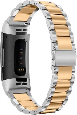 متوافق مع سوار Fitbit Charge 3 / Fitbit Charge 4 / Fitbit Charge 3 SE للرجال والنساء، مقاوم للماء، مريح، حزام معصم بديل معدني من الفولاذ المقاوم للصدأ، كبير صغير (أسود) in Kuwait