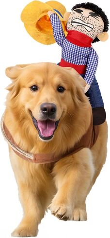 Cowboy Rider Dog Costume Halloween Dogs Costumes Novelty Funny Clothes Knight Style with Doll and Hat Pets Party Halloween Costume(Large Size) in Saudi Arabia