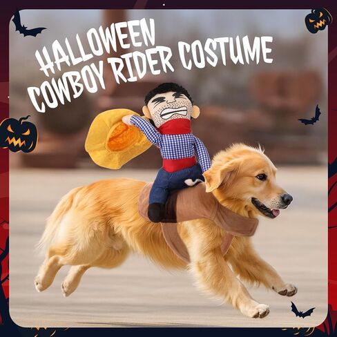 Cowboy Rider Dog Costume Halloween Dogs Costumes Novelty Funny Clothes Knight Style with Doll and Hat Pets Party Halloween Costume(Large Size) in Saudi Arabia