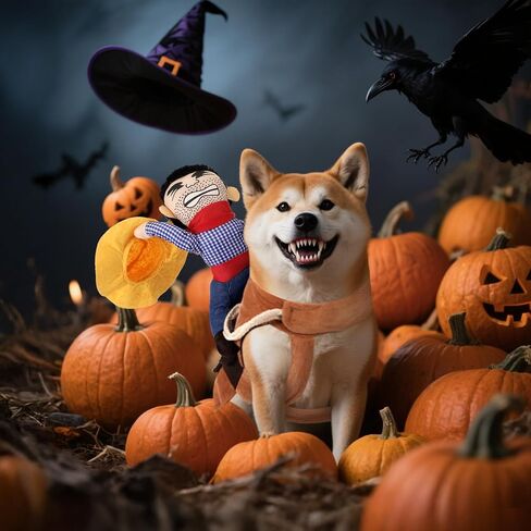 Cowboy Rider Dog Costume Halloween Dogs Costumes Novelty Funny Clothes Knight Style with Doll and Hat Pets Party Halloween Costume(Large Size) in Saudi Arabia