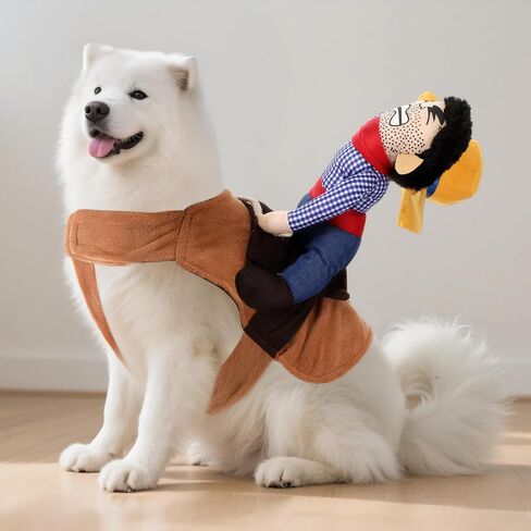 Cowboy Rider Dog Costume Halloween Dogs Costumes Novelty Funny Clothes Knight Style with Doll and Hat Pets Party Halloween Costume(Large Size) in Saudi Arabia