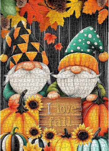 Gnome Puzzles for Adults 1000 Pieces, Fall Puzzle Funny Gnome Pumpkin Nature Plant, Sunflower Antumn Leaf Challenge Jigsaw Puzzle in Saudi Arabia