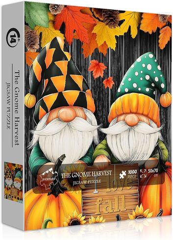 Gnome Puzzles for Adults 1000 Pieces, Fall Puzzle Funny Gnome Pumpkin Nature Plant, Sunflower Antumn Leaf Challenge Jigsaw Puzzle in Saudi Arabia
