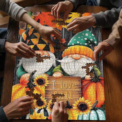 Gnome Puzzles for Adults 1000 Pieces, Fall Puzzle Funny Gnome Pumpkin Nature Plant, Sunflower Antumn Leaf Challenge Jigsaw Puzzle in Saudi Arabia