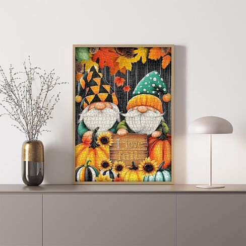 Gnome Puzzles for Adults 1000 Pieces, Fall Puzzle Funny Gnome Pumpkin Nature Plant, Sunflower Antumn Leaf Challenge Jigsaw Puzzle in Saudi Arabia