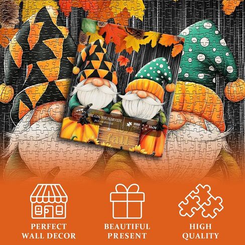 Gnome Puzzles for Adults 1000 Pieces, Fall Puzzle Funny Gnome Pumpkin Nature Plant, Sunflower Antumn Leaf Challenge Jigsaw Puzzle in Saudi Arabia