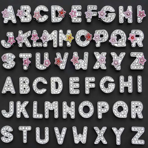 52pcs أحرف راينستون A -Z للديكور غير المرغوب فيه ، والملحقات التمساح ، والمجوهرات DIY ، وحالات الهاتف وفن الأظافر - مجموعة كبيرة الحجم (Silver+Pink) in Kuwait