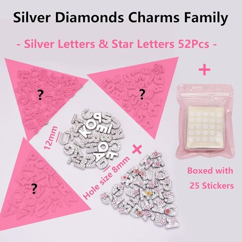 52pcs أحرف راينستون A -Z للديكور غير المرغوب فيه ، والملحقات التمساح ، والمجوهرات DIY ، وحالات الهاتف وفن الأظافر - مجموعة كبيرة الحجم (Silver+Pink) in Kuwait