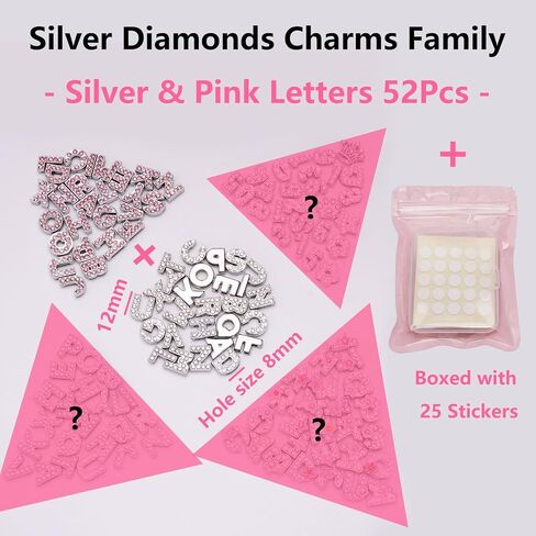 52pcs أحرف راينستون A -Z للديكور غير المرغوب فيه ، والملحقات التمساح ، والمجوهرات DIY ، وحالات الهاتف وفن الأظافر - مجموعة كبيرة الحجم (Silver+Pink) in Kuwait