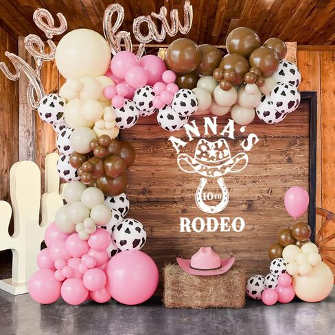 Cowgirl Balloon Arch Kit, Brown Pink Ivory White Cow Print Balloons with "Yee Haw" Letter Balloons for Redeo Themed Party Decorations, Western Balloon Garland in Saudi Arabia