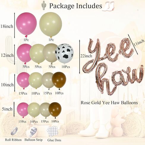 Cowgirl Balloon Arch Kit, Brown Pink Ivory White Cow Print Balloons with "Yee Haw" Letter Balloons for Redeo Themed Party Decorations, Western Balloon Garland in Saudi Arabia