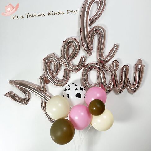Cowgirl Balloon Arch Kit, Brown Pink Ivory White Cow Print Balloons with "Yee Haw" Letter Balloons for Redeo Themed Party Decorations, Western Balloon Garland in Saudi Arabia