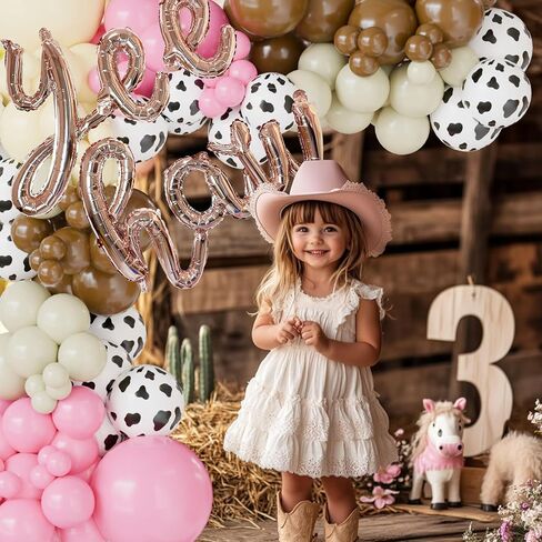 Cowgirl Balloon Arch Kit, Brown Pink Ivory White Cow Print Balloons with "Yee Haw" Letter Balloons for Redeo Themed Party Decorations, Western Balloon Garland in Saudi Arabia