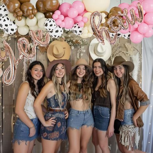 Cowgirl Balloon Arch Kit, Brown Pink Ivory White Cow Print Balloons with "Yee Haw" Letter Balloons for Redeo Themed Party Decorations, Western Balloon Garland in Saudi Arabia