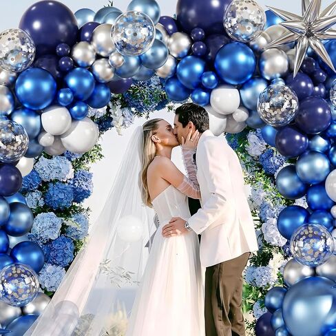 Blue White Silver Balloon Garland Arch Kit, 140Pcs Navy Light Metallic Blue Silver White Confetti Balloons With Stars for Birthday Wedding Birdal Shower Graduation Fathers Day Party Decorations in Saudi Arabia
