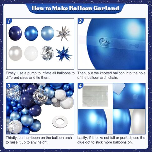 Blue White Silver Balloon Garland Arch Kit, 140Pcs Navy Light Metallic Blue Silver White Confetti Balloons With Stars for Birthday Wedding Birdal Shower Graduation Fathers Day Party Decorations in Saudi Arabia