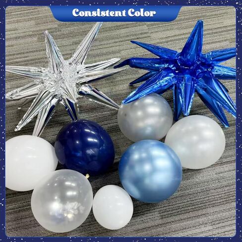 Blue White Silver Balloon Garland Arch Kit, 140Pcs Navy Light Metallic Blue Silver White Confetti Balloons With Stars for Birthday Wedding Birdal Shower Graduation Fathers Day Party Decorations in Saudi Arabia
