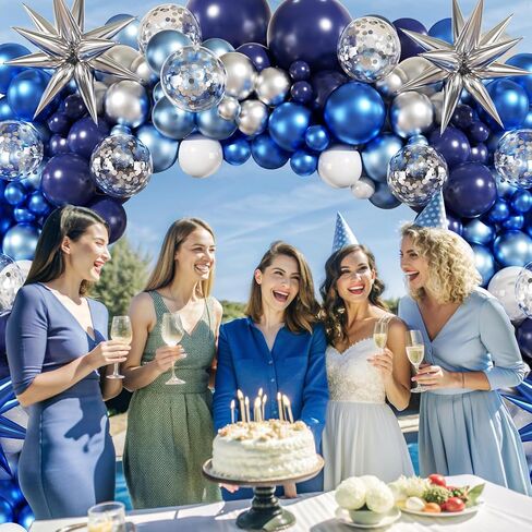 Blue White Silver Balloon Garland Arch Kit, 140Pcs Navy Light Metallic Blue Silver White Confetti Balloons With Stars for Birthday Wedding Birdal Shower Graduation Fathers Day Party Decorations in Saudi Arabia