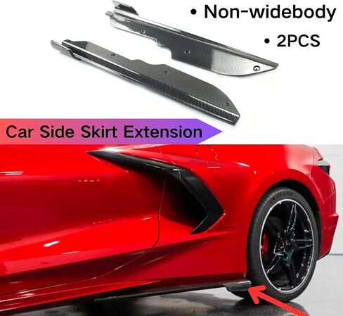امتداد تنانير جانبي السيارة متوافق مع Corvette C8 Stingray Z51 2020-2024 الملحقات الألياف الكربونية تبدو طقم جسم أسود لامع (نظرة ألياف الكربون) in Saudi Arabia