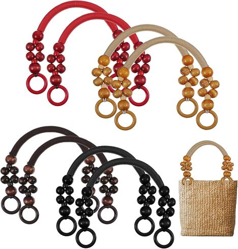 10 PCS Wooden Beaded Presles ، 5 Colors Rustic Bead Loved Barse Bareles Presentles ، حقيبة نايلون مع خرز وحبل لـ Summer Beach Macrame Crochet Bag Diy Supplies (18.5 in) in Kuwait