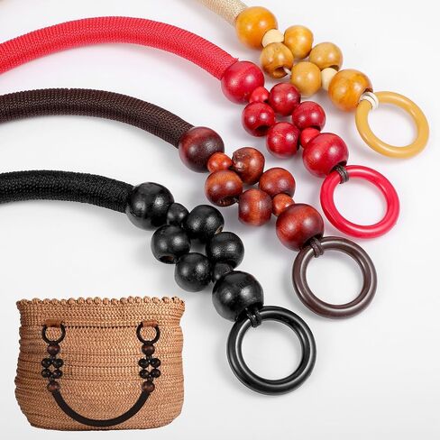 10 PCS Wooden Beaded Presles ، 5 Colors Rustic Bead Loved Barse Bareles Presentles ، حقيبة نايلون مع خرز وحبل لـ Summer Beach Macrame Crochet Bag Diy Supplies (18.5 in) in Kuwait