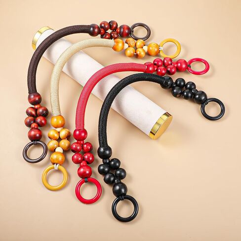 10 PCS Wooden Beaded Presles ، 5 Colors Rustic Bead Loved Barse Bareles Presentles ، حقيبة نايلون مع خرز وحبل لـ Summer Beach Macrame Crochet Bag Diy Supplies (18.5 in) in Kuwait