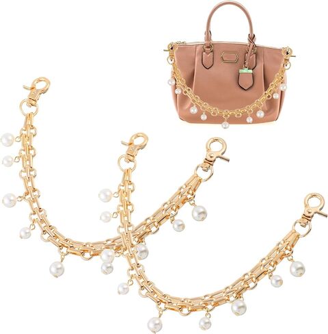 2 Pcs Purse Chain 9.8 Inch Decorative Bag Strap Gold Handbag Straps ABS Pearl Chain Charms Replacement Handle Bag Chains Purse Charm for Women Crossbody Shoulder Bags in Saudi Arabia