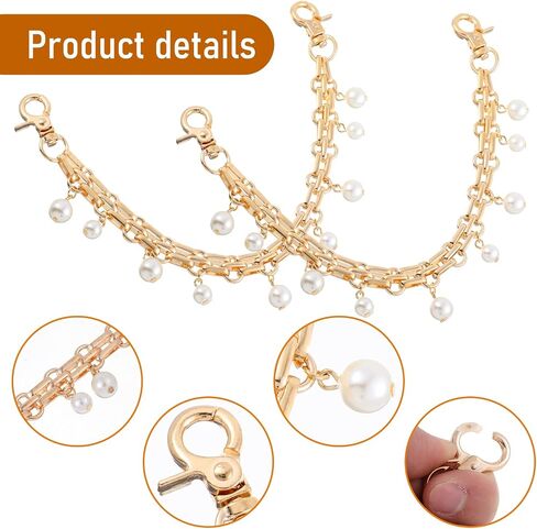 2 Pcs Purse Chain 9.8 Inch Decorative Bag Strap Gold Handbag Straps ABS Pearl Chain Charms Replacement Handle Bag Chains Purse Charm for Women Crossbody Shoulder Bags in Saudi Arabia