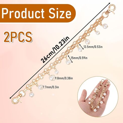 2 Pcs Purse Chain 9.8 Inch Decorative Bag Strap Gold Handbag Straps ABS Pearl Chain Charms Replacement Handle Bag Chains Purse Charm for Women Crossbody Shoulder Bags in Saudi Arabia