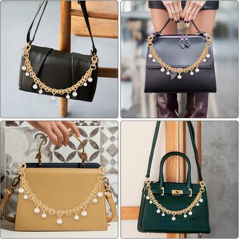 2 Pcs Purse Chain 9.8 Inch Decorative Bag Strap Gold Handbag Straps ABS Pearl Chain Charms Replacement Handle Bag Chains Purse Charm for Women Crossbody Shoulder Bags in Saudi Arabia