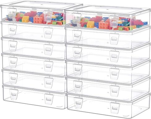 Weysat 12 Pack Clear Plastic Storage Containers with Lids 7.3 x 4.9 x 1.65 Inches Rectangular Empty Hinged Boxes Small Stackable Organizer Boxes for Home Office Beads Craft Supplies in Saudi Arabia