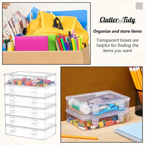 Weysat 12 Pack Clear Plastic Storage Containers with Lids 7.3 x 4.9 x 1.65 Inches Rectangular Empty Hinged Boxes Small Stackable Organizer Boxes for Home Office Beads Craft Supplies in Saudi Arabia