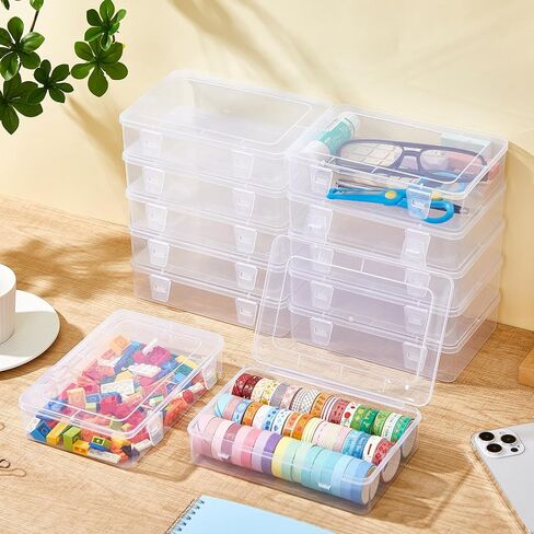 Weysat 12 Pack Clear Plastic Storage Containers with Lids 7.3 x 4.9 x 1.65 Inches Rectangular Empty Hinged Boxes Small Stackable Organizer Boxes for Home Office Beads Craft Supplies in Saudi Arabia