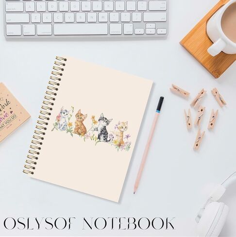 OSLYSOF Cute Floral Cat Spiral Notebook, Cat Lover Gifts Office Supplies, Cute Kitty Kitten Notebooks for Note Taking, Pet Lover Gifts Journal, 5.5x8.3 Inch with 164 Pages in Saudi Arabia