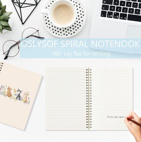 OSLYSOF Cute Floral Cat Spiral Notebook, Cat Lover Gifts Office Supplies, Cute Kitty Kitten Notebooks for Note Taking, Pet Lover Gifts Journal, 5.5x8.3 Inch with 164 Pages in Saudi Arabia