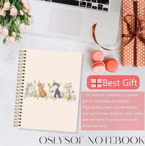 OSLYSOF Cute Floral Cat Spiral Notebook, Cat Lover Gifts Office Supplies, Cute Kitty Kitten Notebooks for Note Taking, Pet Lover Gifts Journal, 5.5x8.3 Inch with 164 Pages in Saudi Arabia