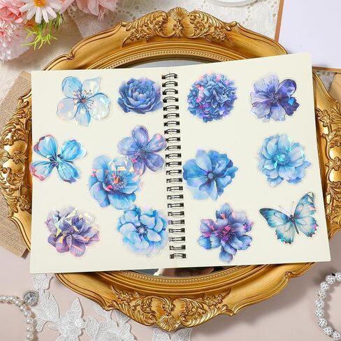 60 PCS ملصقات زهرة لامعة لامعة لصناعة اليومية ، ملصقات بريق مقاومة للماء ، ملصقات الفراشة الزهرية اللامعة اللامبال in Kuwait