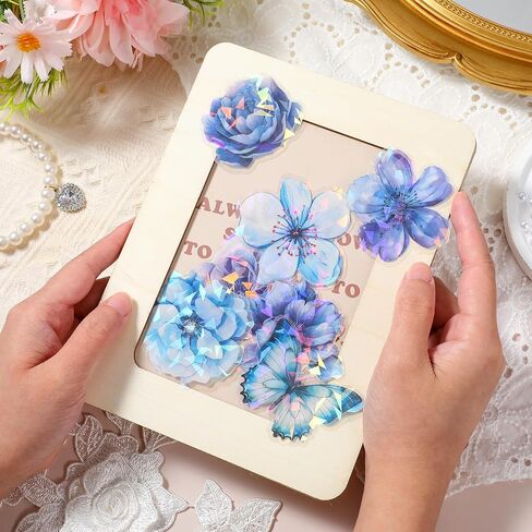 60 PCS ملصقات زهرة لامعة لامعة لصناعة اليومية ، ملصقات بريق مقاومة للماء ، ملصقات الفراشة الزهرية اللامعة اللامبال in Kuwait
