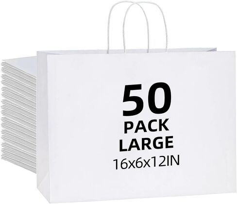 100Pcs 40 LB White Paper Gift Bags Bulk with Handles 10 x 5 x 13 Inch - Medium Size Kraft Goodie Bag, Blank Paper Bags for Shopping Retail, Birthdays, To Go, Small Business, Weddings, Parties, Lunch in Saudi Arabia