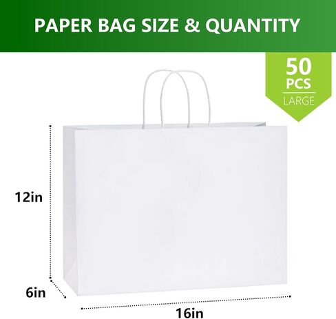 100Pcs 40 LB White Paper Gift Bags Bulk with Handles 10 x 5 x 13 Inch - Medium Size Kraft Goodie Bag, Blank Paper Bags for Shopping Retail, Birthdays, To Go, Small Business, Weddings, Parties, Lunch in Saudi Arabia